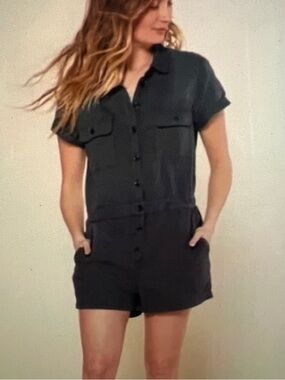 Outerknown S.E.A. Shortall Romper Sz M Black Cotton Linen Canvas Utility NEW
